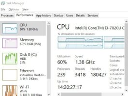 View CPU Meter RAM Windows 10